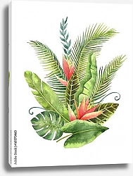 Постер Акварельный букет тропических листьев и цветов 3