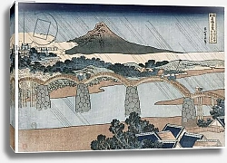 Постер Хокусай Кацушика Kintai Bridge, Suo Province', from the series 'Wonderous Views of Famous Bridges in all the Provinces'