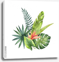Постер Акварельный букет тропических листьев и цветов 2