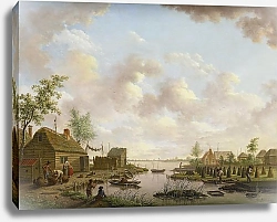 Постер Швейкхарт Генрих Landschap met vissers en turfstekende boeren in het laagveen