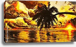 Постер Пальма на фоне заката над тропическим морем