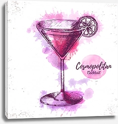 Постер Эскиз акварельного коктейля космополитан
