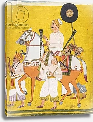 Постер Школа: Индийская 18в Portrait of a man on horseback, possibly Maharaja Jai Singh II, c.1720
