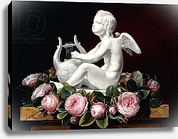Постер Дженсен Йоханн Garland of Pink Roses around Cupid playing a Lyre on a marble ledge, 1841