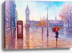 Постер Девушка под зонтом на улице Лондона