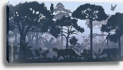 Постер Джунгли с ягуаром, обезьяной, попугаем, туканом, анакондой и кабаном