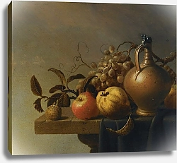 Постер Стинвик Хармен Still Life With A Ewer And Some Fruit On A Partly-Draped Stone Ledge