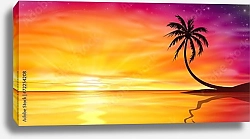 Постер Закат с морем и пальмой