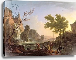 Постер Верне Клод Fisherman in a landscape with a cascade and a bridge