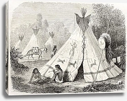 Постер Tepee in Comanche native American camp. Created by Duveaux. Published on Le Tour du Monde, Paris, 18
