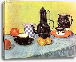 Постер Ван Гог Винсент (Vincent Van Gogh) Натюрморт: синий обливной кофейник, глиняная утварь и фрукты