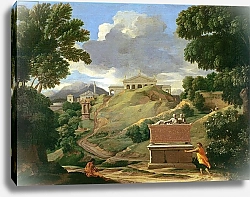 Постер Пуссен Никола (Nicolas Poussin) Landscape with classical ruins and Etruscan sarcophagus, c.1634