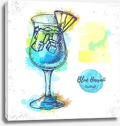 Постер Эскиз акварельного коктейля голубая лагуна