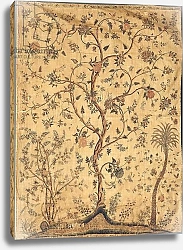 Постер Школа: Индийская 18в A palampore printed and painted with a central tree against a vermicular yellow ground