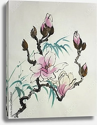 Постер Цветок магнолии и бамбуковая ветвь
