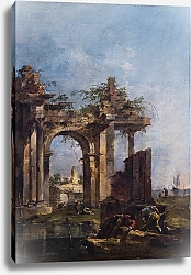 Постер Гварди Франческо (Francesco Guardi) Каприччо с руинами на берегу моря