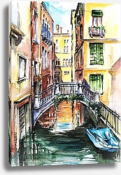 Постер Венеция, канал, акварель