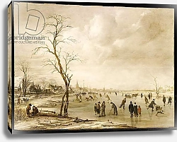Постер Ниер Арт A Winter Landscape with Townsfolk Skating and Playing Kolf on a Frozen River, a Town Beyond