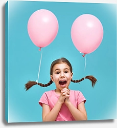 Постер Девочка с воздушными шариками на косичках