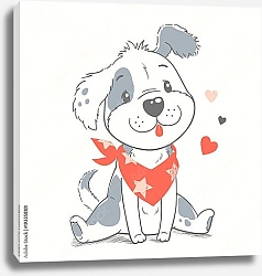 Постер Милый щенок в красном платке