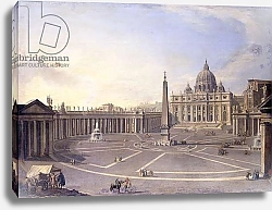Постер Джоли Антонио A View of St. Peter's, Rome with Bernini's Colonnade and  a Procession in Carriages,
