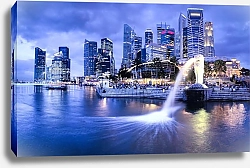 Постер Сингапур. Ночной вид