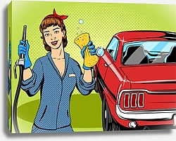 Постер Автомойка с девушкой из комиксов