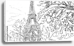 Постер Париж в Ч/Б рисунках #32