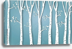 Постер Белые стволы деревьев на голубом