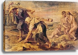 Постер Рубенс Петер (Pieter Paul Rubens) Deucalion and Pyrrha Repeople the World by Throwing Stones Behind Them, c.1636