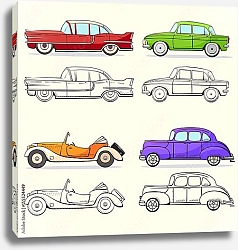 Постер Коллекция ретро-автомобилей в мультяшном стиле