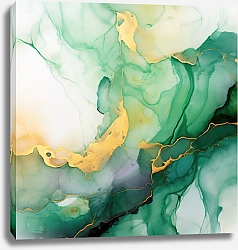 Постер Abstract green with gold ink art 8