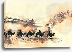 Постер Акварельные верблюды в пустыне 