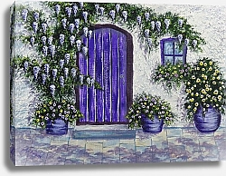 Постер Уютный каменный коттедж с фиолетвой дверью