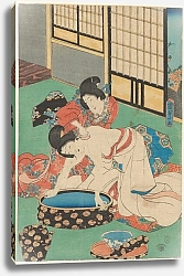 Постер Утагава Кунисада Woman Leaning over Tub, Being Bathed by Her Maid