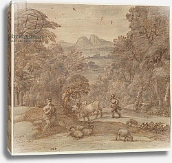 Постер Лоррен Клод (Claude Lorrain) Landscape with Mercury and Apollo as a Shepherd, 1673