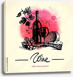 Постер Вино и сыр с розовой кляксой