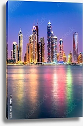 Постер Отражения небоскребов в воде, вечерний Дубай, ОАЭ