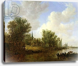Постер Гойен Ян River scene with a View of Overschie, 1651