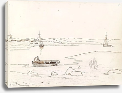 Постер Гуде Ханс Landskap med båter og mennesker