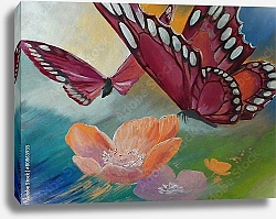 Постер Бабочки над луговыми цветами