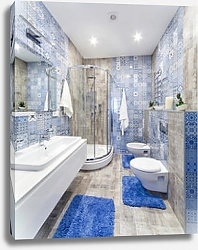 Постер Интерьер ванной комнаты с голубой плиткой