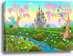 Постер Сказочная сцена с цветами и лисой