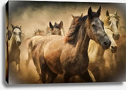 Постер Стадо бегущих лошадей