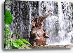 Постер Слоненок, купающийся в водопаде