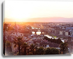 Постер Солнце садится за мосты реки Арно в Флоренции, Италия