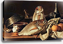 Постер Мелендес Луис Still Life of fishes, oranges and garlic
