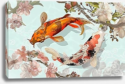 Постер Две плавающих японских рыбки кои
