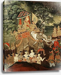 Постер Школа: Тайская King Vessantara on a white elephant meets the Brahmins, scene from Vessantara Jataka, early 19th Century