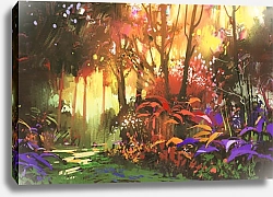 Постер Красивый лес с солнечным светом